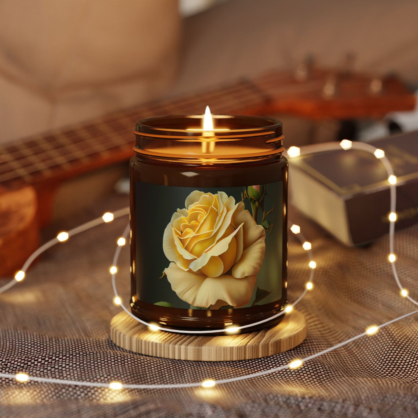 Yellow Rose Soy Candle - Amber Jar Scented Candle (Multi-Size)