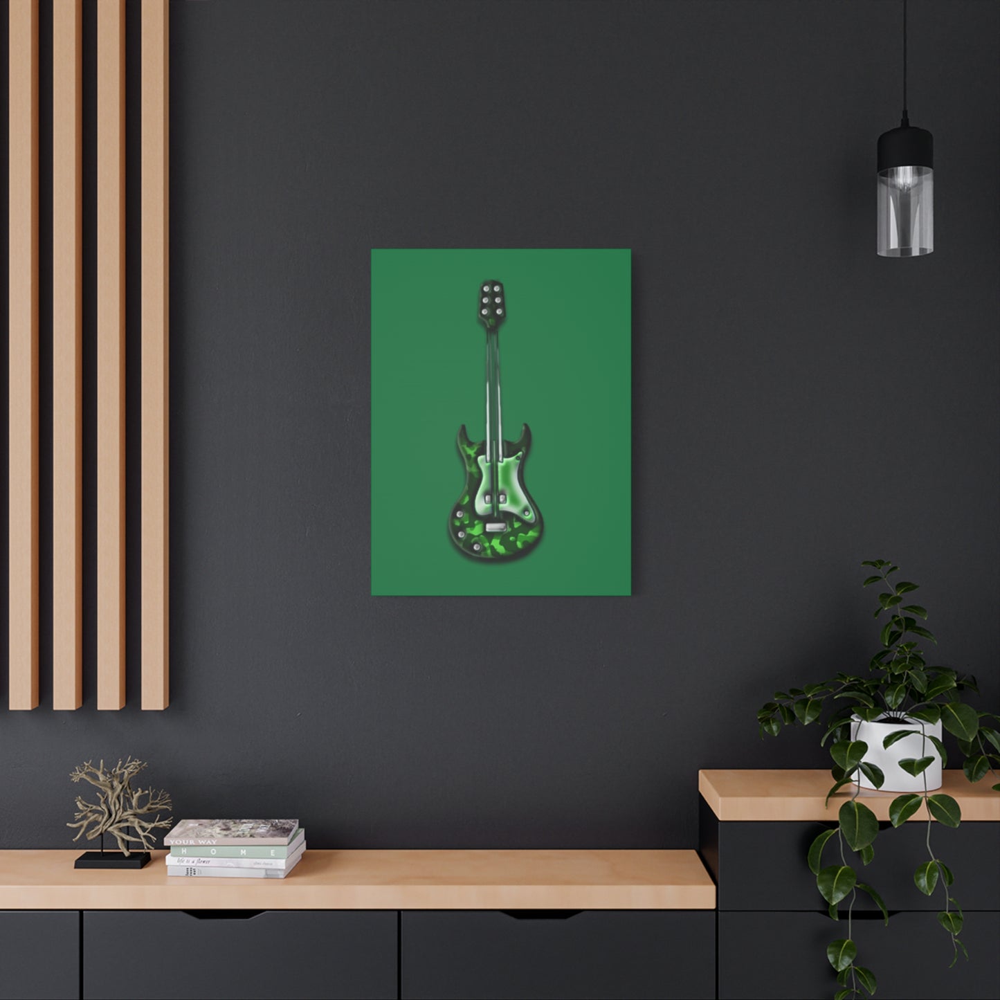 Green Electric Guitar Canvas Art, Music Wall Decor, Rock n Roll Gift, Guitar Lover's Art, Stretched Green Canvas, Home Theater Decor