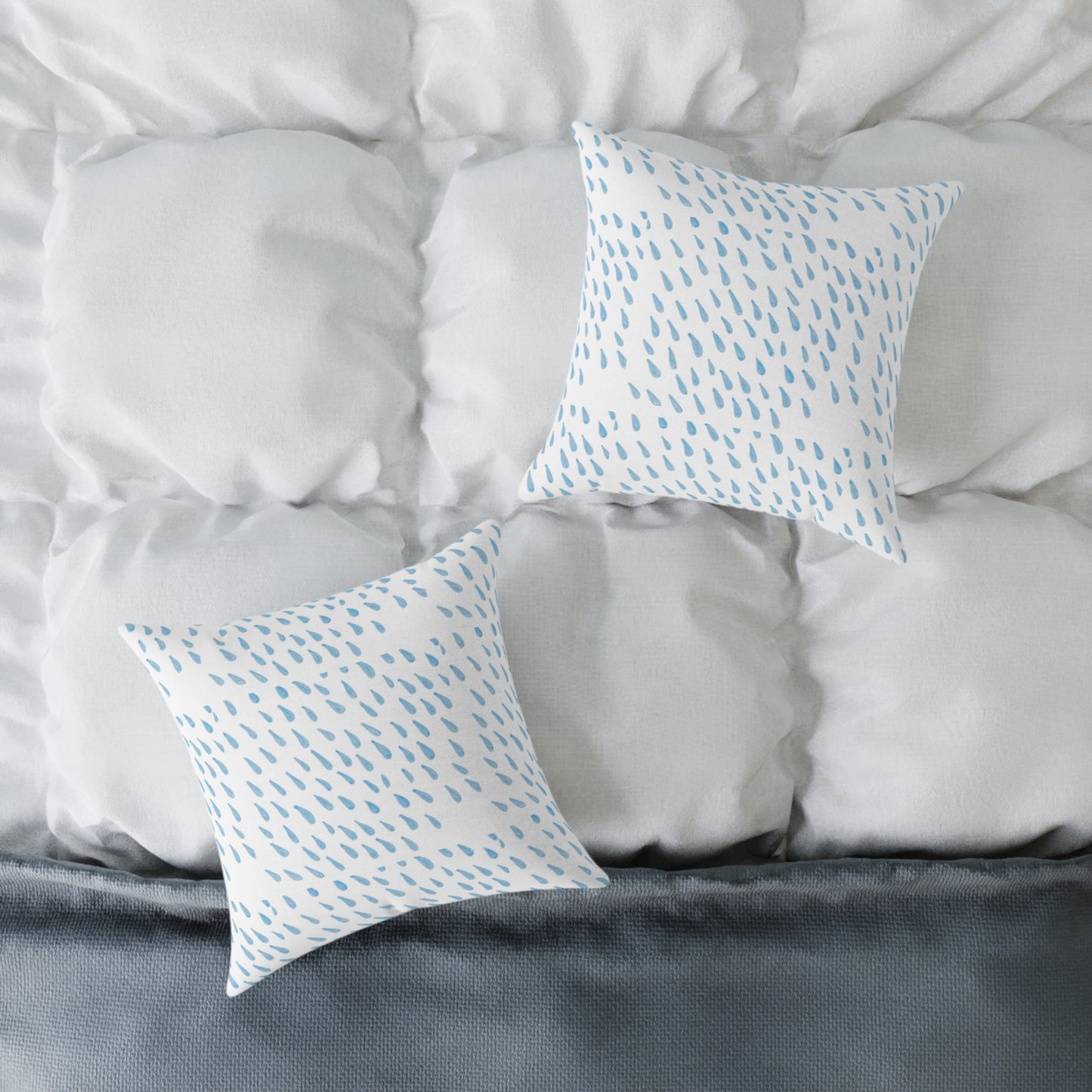 Blue Raindrop Pattern Square Pillow — Minimal Coastal Decorative Throw Pillow