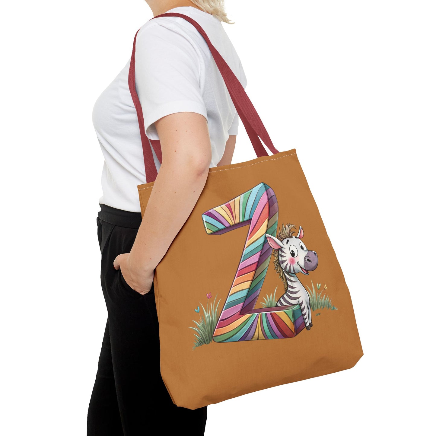 Colorful Zebra Initial Tote Bag, Kids' Backpack, Fun Reusable Shopping Bag, Cute Gift for Animal Lovers, Eco-Friendly, Alphabet Design