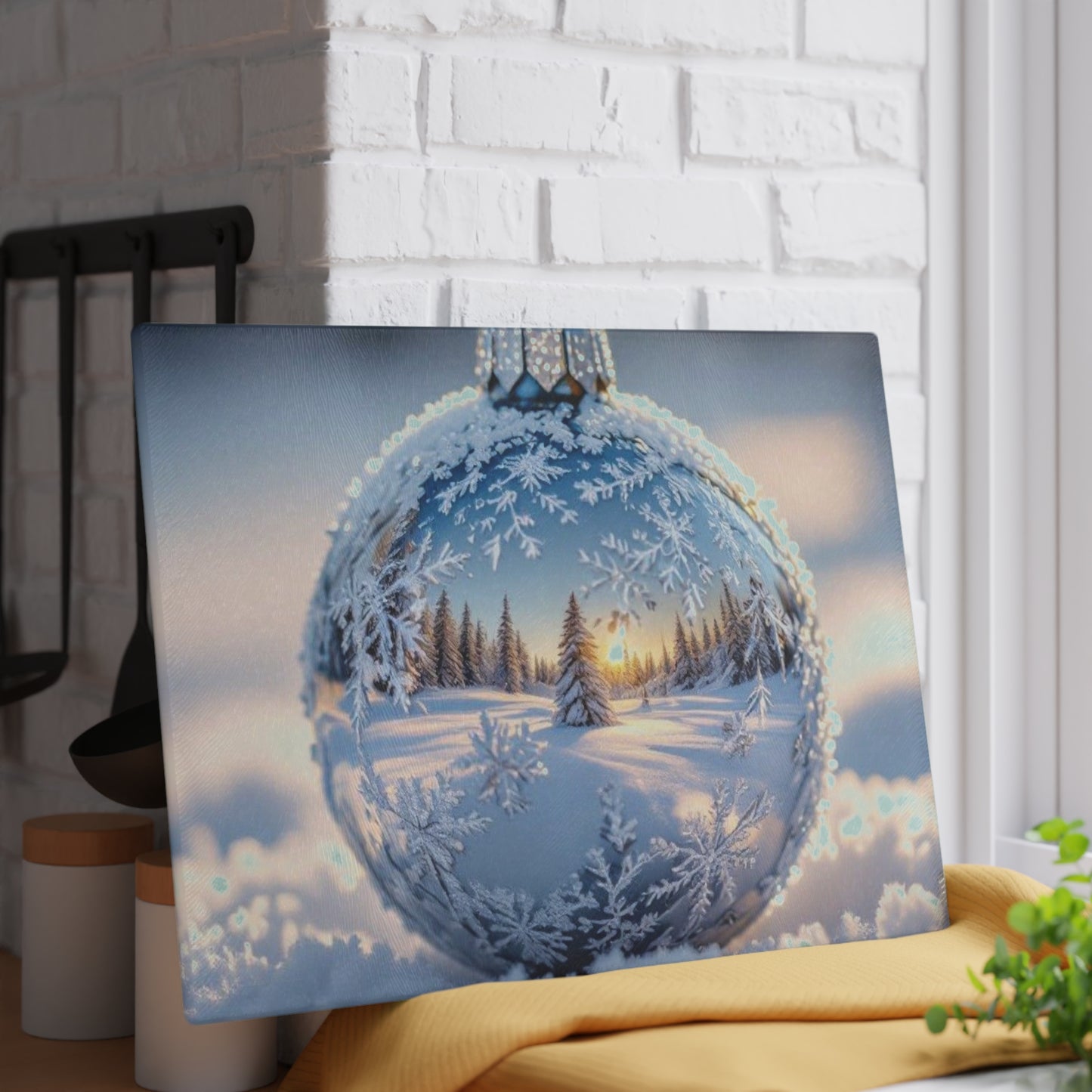 Winter Wonderland Glass Cutting Board, Holiday Kitchen Decor, Snowy Scene Art, Unique Gift for Chefs, Christmas & Winter Celebrations