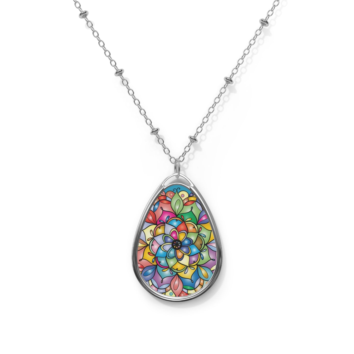 Colorful Floral Pendant Necklace, Vibrant Gift for Her, Bohemian Jewelry