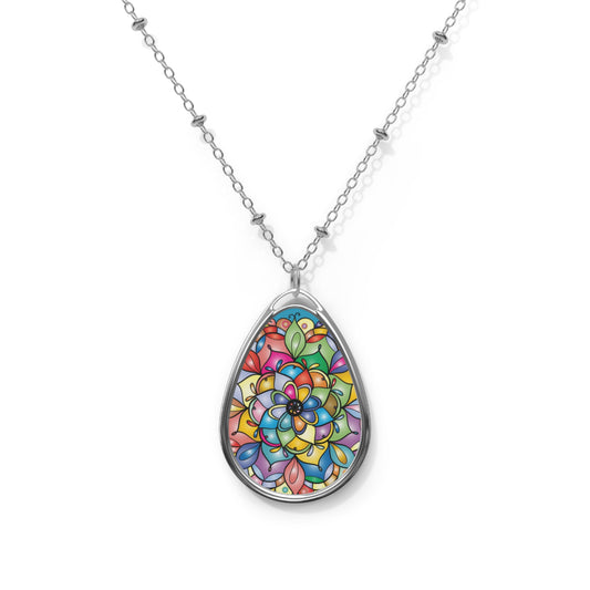 Colorful Floral Pendant Necklace, Vibrant Gift for Her, Bohemian Jewelry