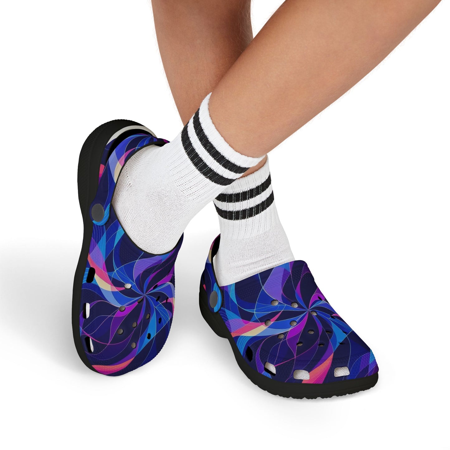 Kids Swirl Pattern EVA Foam Clogs — Colorful Neon Pinwheel Slip-Ons