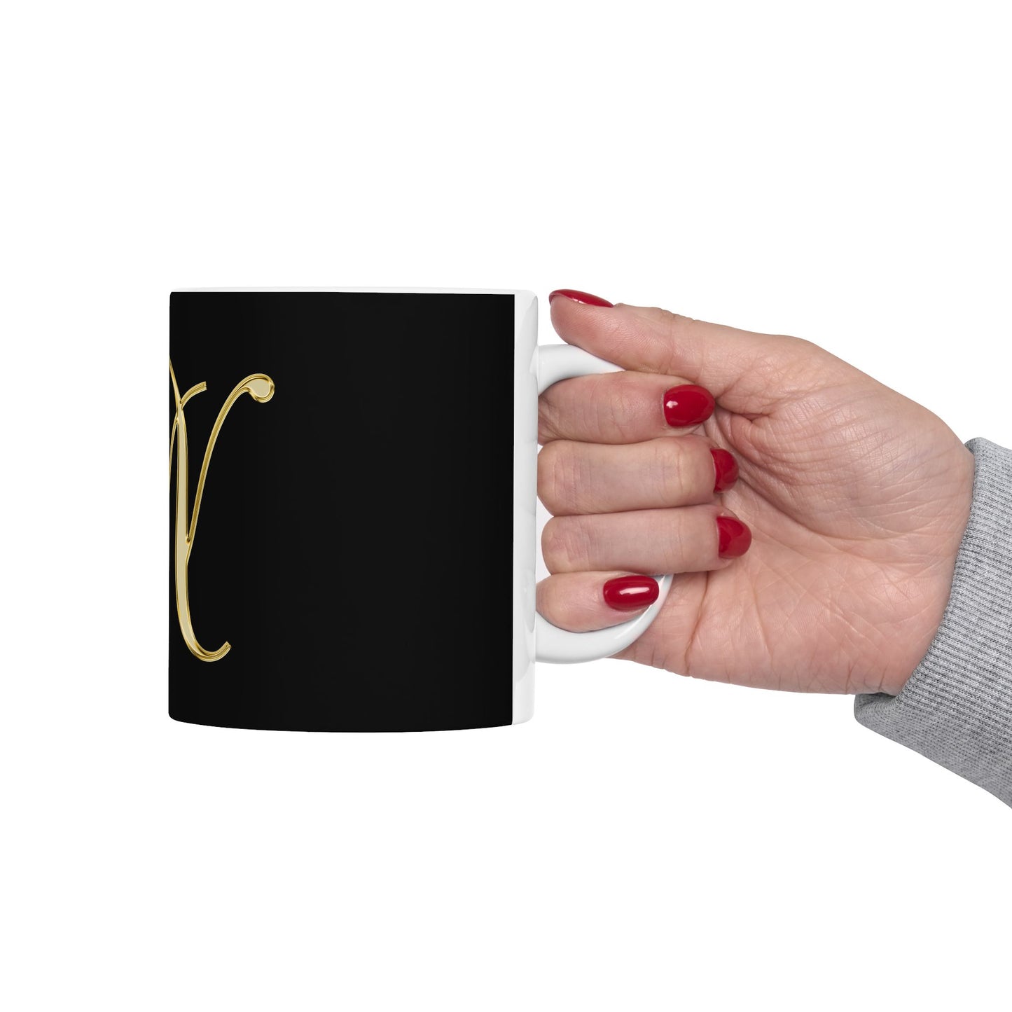 Gold Script Letter N Ceramic Mug — Elegant Monogram Coffee Cup (11oz, 15oz)