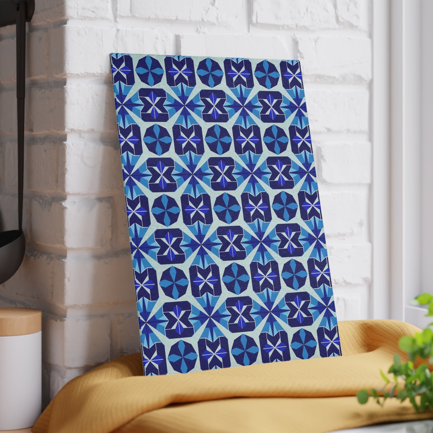 Blue Moroccan Tile Glass Cutting Board — Decorative Kitchen Chopping Board