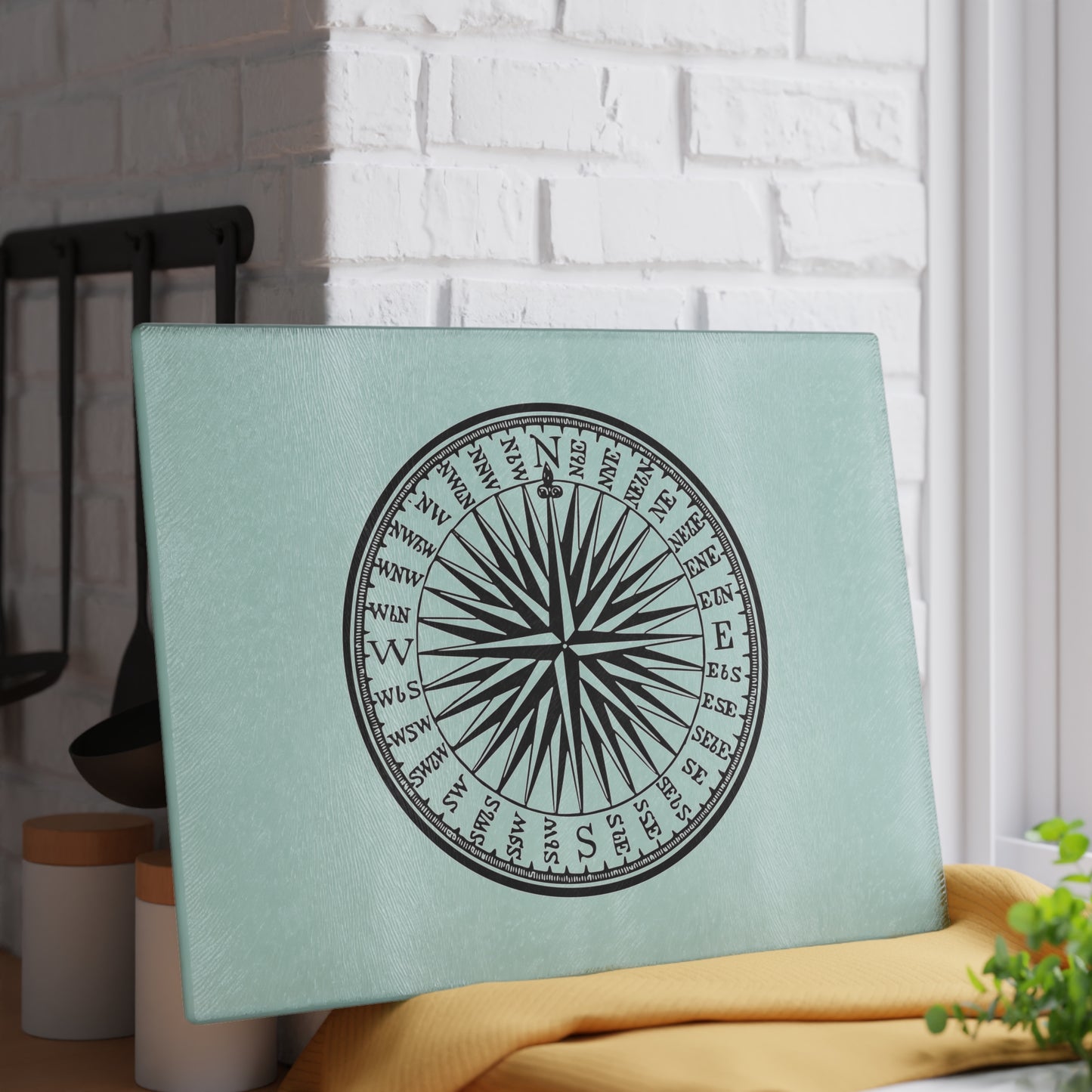 Nautical Compass Glass Cutting Board - Coastal Kitchen Decor, Perfect Gift for Chefs, Housewarming, Maritime Themed Events