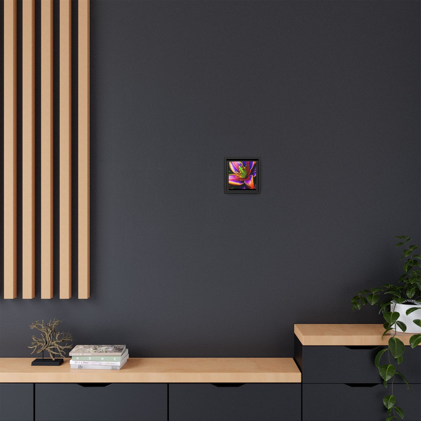 Vibrant Neon Floral Matte Canvas Print — Framed Wall Art