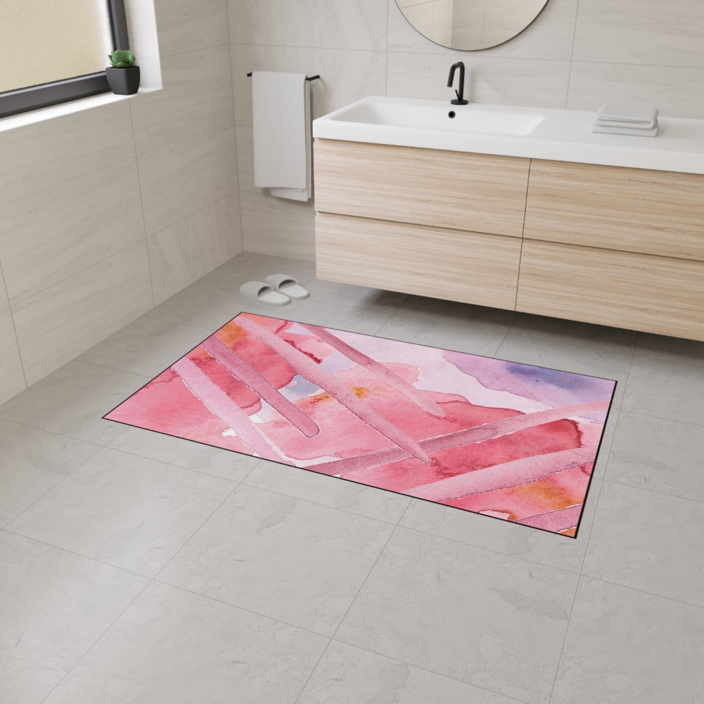 Pink Watercolor Abstract Heavy-Duty Floor Mat — Slip-Resistant Entry & Kitchen Rug