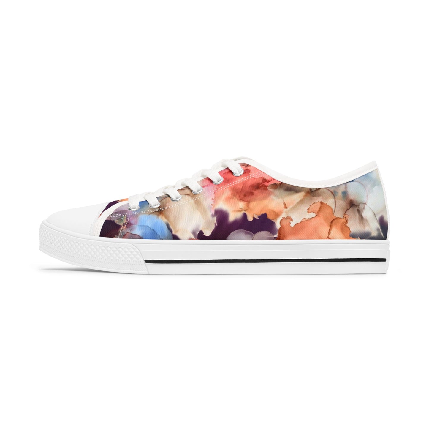 Abstract Watercolor Floral Low Top Sneakers — Women's Artistic Canvas Shoes