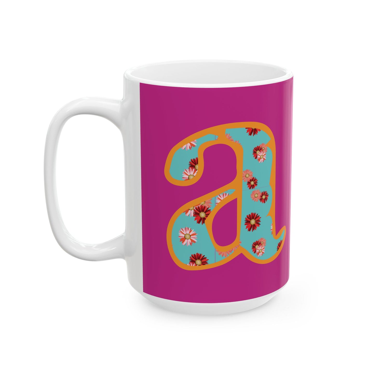 Floral Lettered Ceramic Mug - Vibrant Coffee Cup, Gift for Her, Kitchen Decor, Personalized Drinkware, Fun Floral Mug