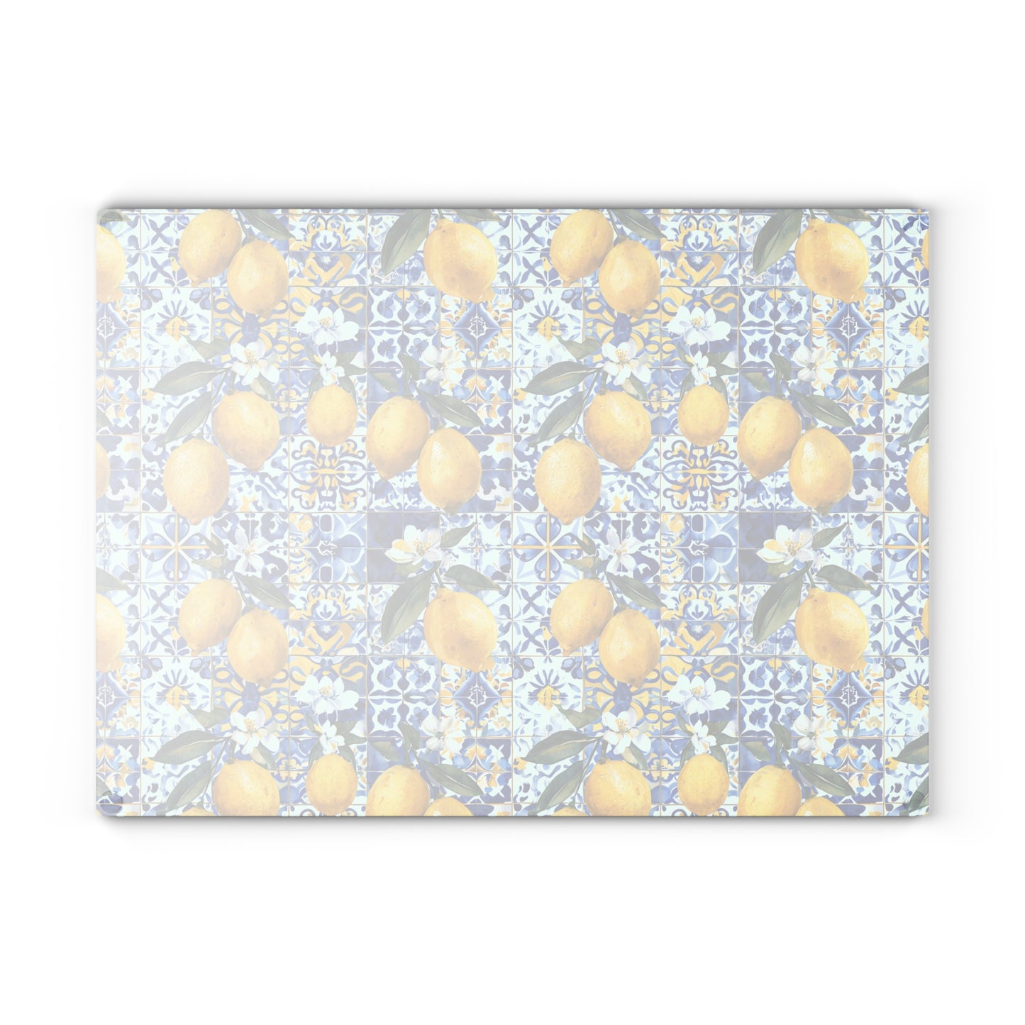 Lemon Tile Glass Cutting Board – Mediterranean Citrus Kitchen Decor