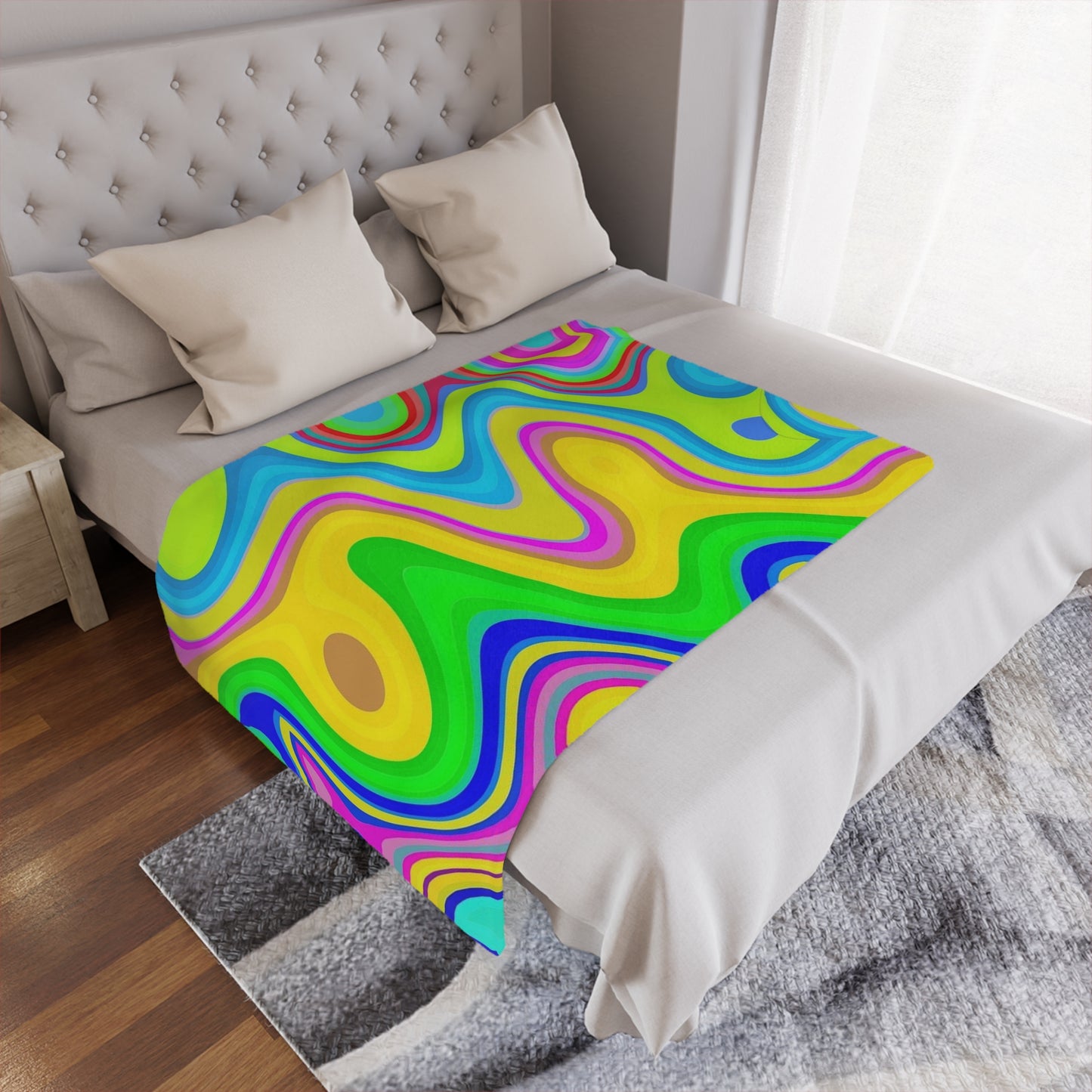 Psychedelic Swirl Minky Blanket — Colorful Retro Wave Throw