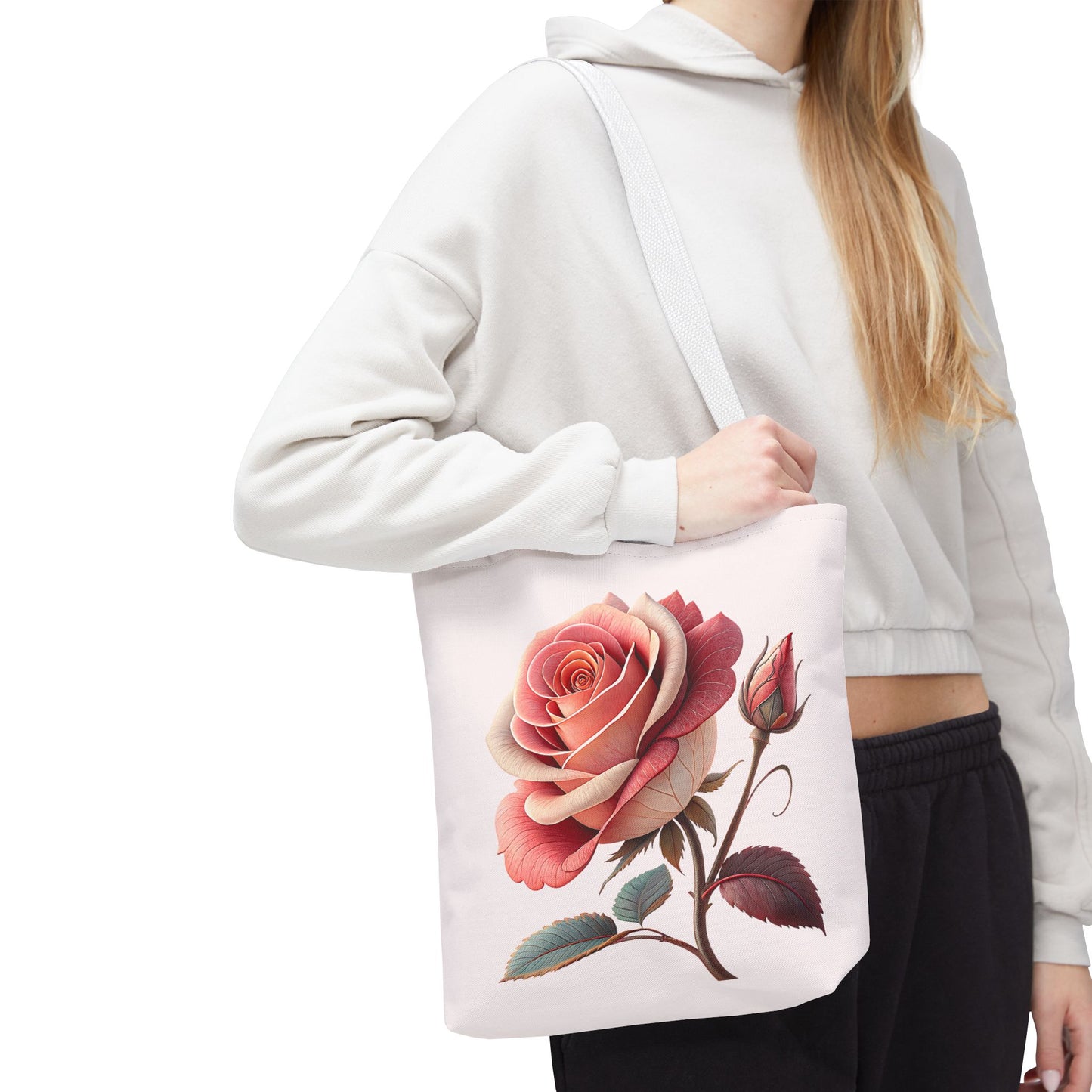 Romantic Floral Tote Bag, Rose Design, Chic Bag, Stylish Carryall, Perfect Gift for Her, Everyday Use, Eco-Friendly