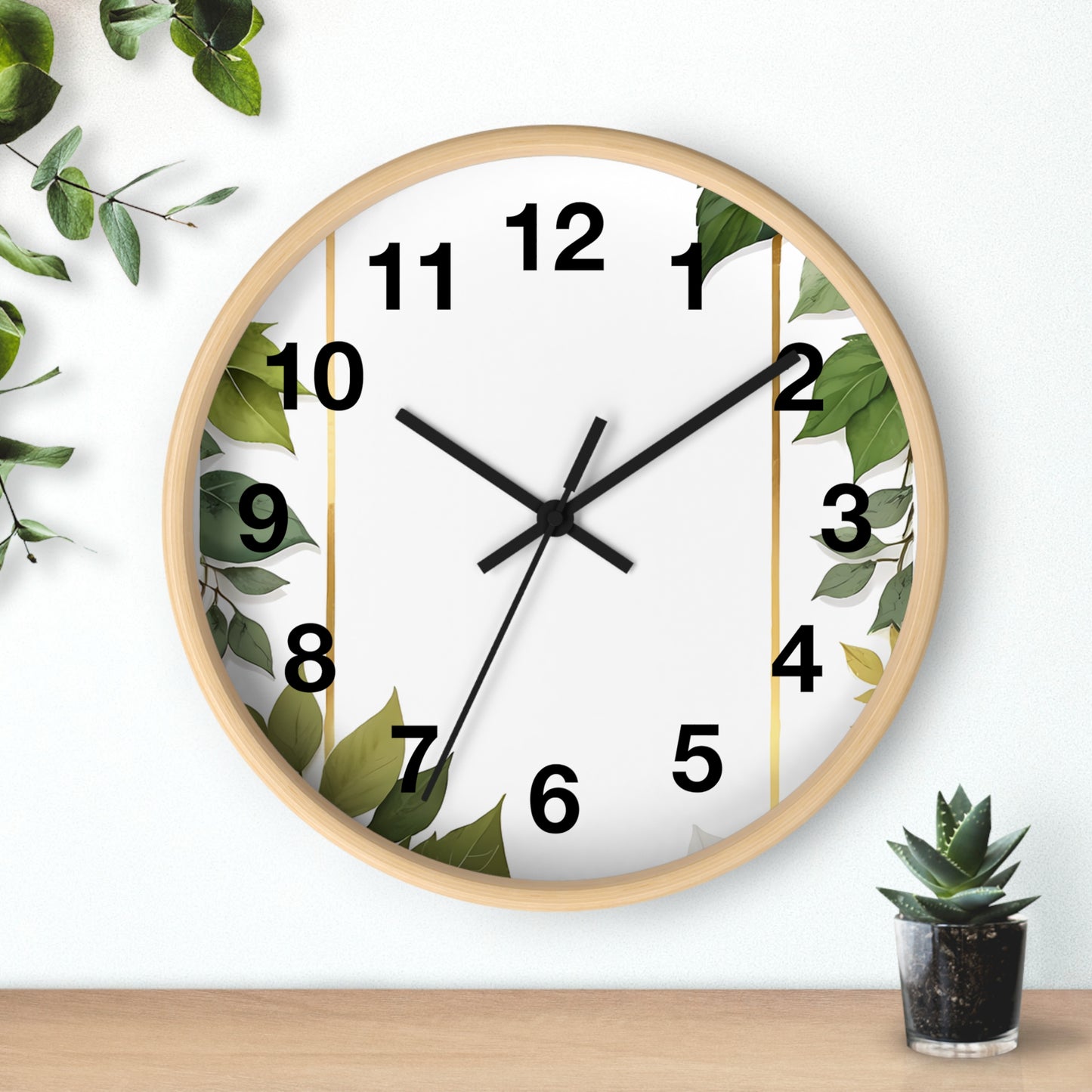 Elegant Leafy Wall Clock | Home Décor, Gift for Her, Modern Rustic Design, Nature Lover Wall Art, Stylish Timepiece