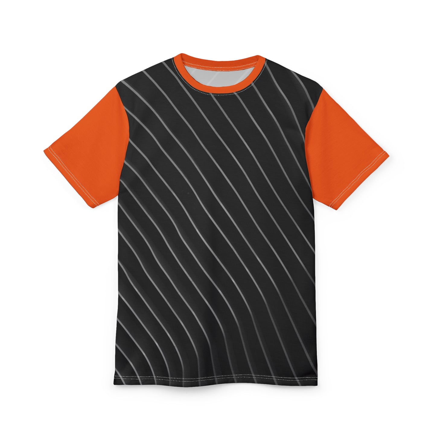 Stylish Unisex Cut & Sew Tee, Trendy Striped Black and Orange Shirt