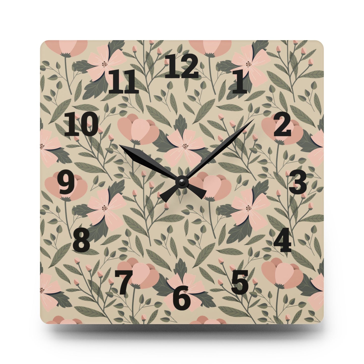 Floral Acrylic Wall Clock - Nature-Inspired Home Decor, Bohemian Wall Art