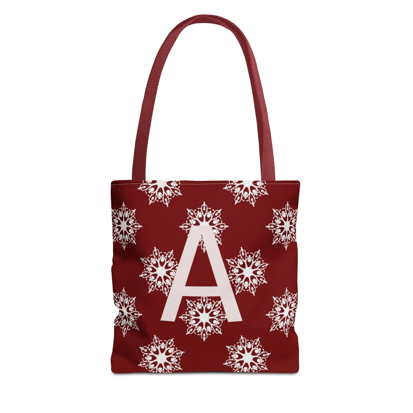 Monogram A Snowflake Tote Bag — Personalized Holiday AOP Tote