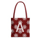 Monogram A Snowflake Tote Bag — Personalized Holiday AOP Tote