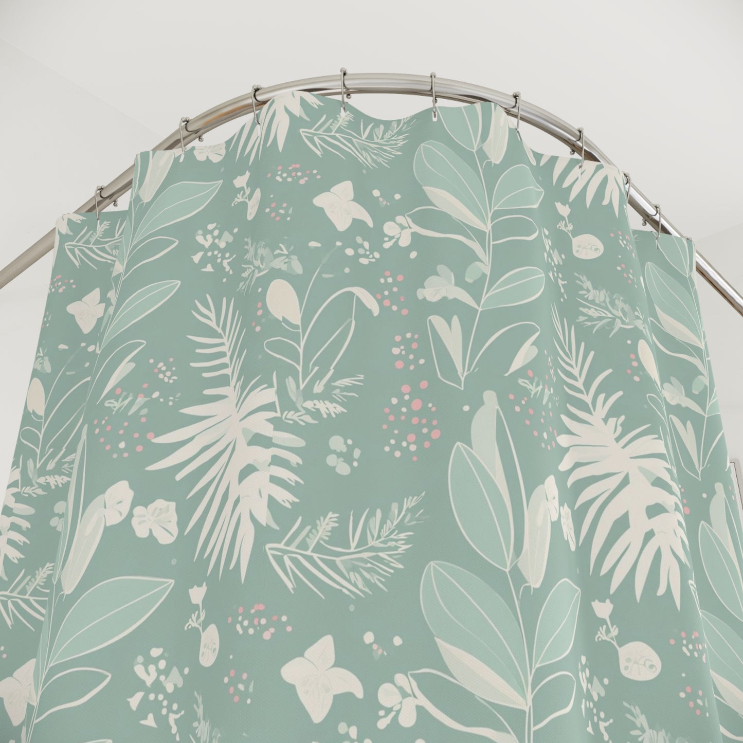 Botanical Leaf Shower Curtain — Mint Green Floral Bathroom Decor
