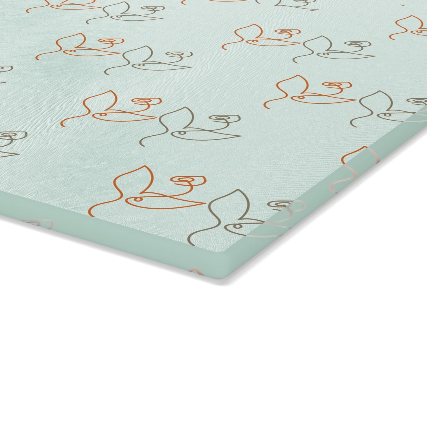 Floral Line Art Glass Cutting Board — Minimal Rose Pattern on Mint or White
