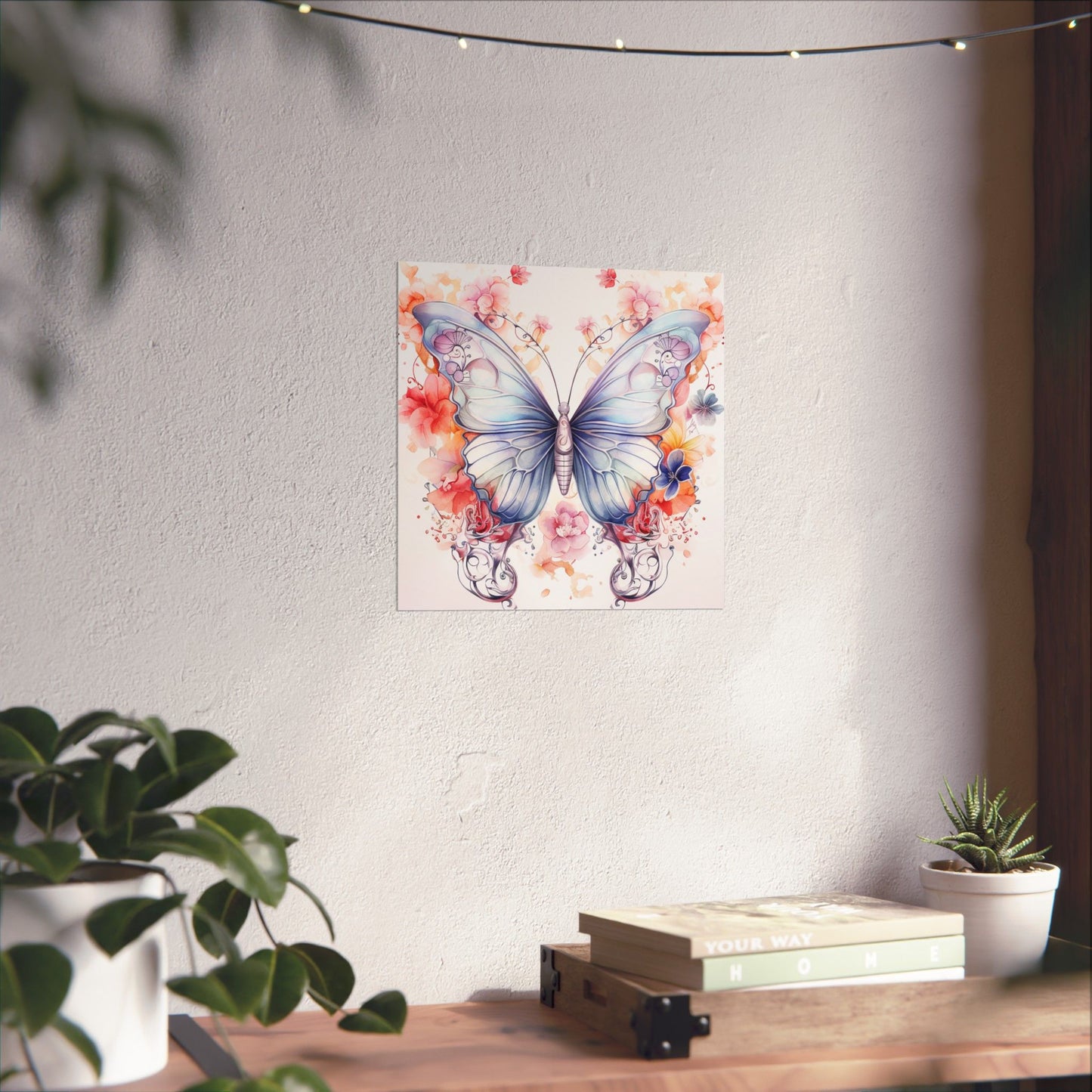 Butterfly Watercolor Wall Poster — Floral Pastel Matte Vertical Print