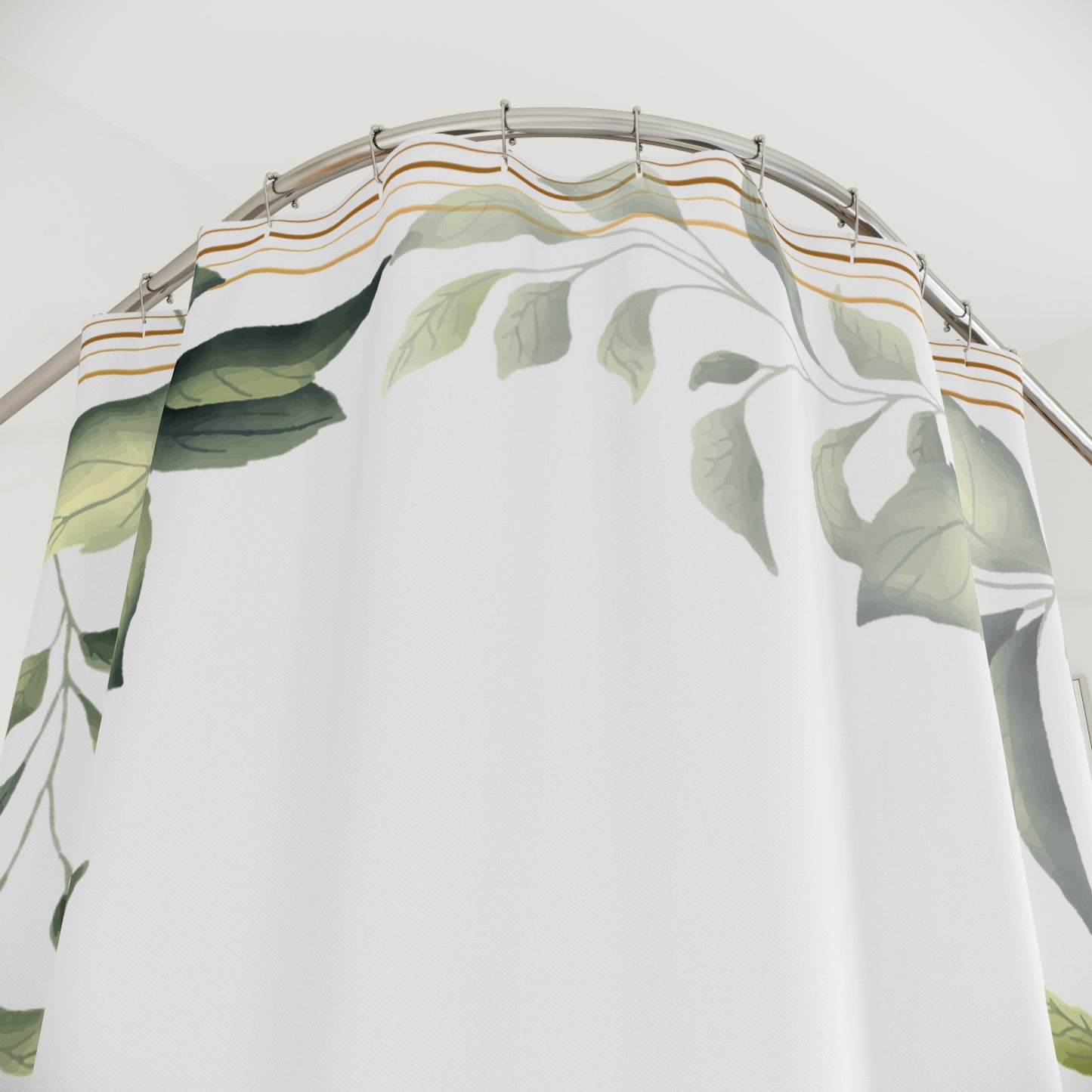 Botanical Leaf Shower Curtain – Green Watercolor Foliage Bathroom Decor