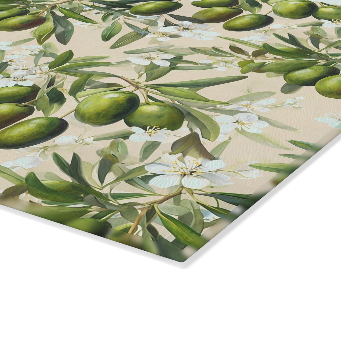 Olive Branch Glass Cutting Board — Mediterranean Kitchen Decor
