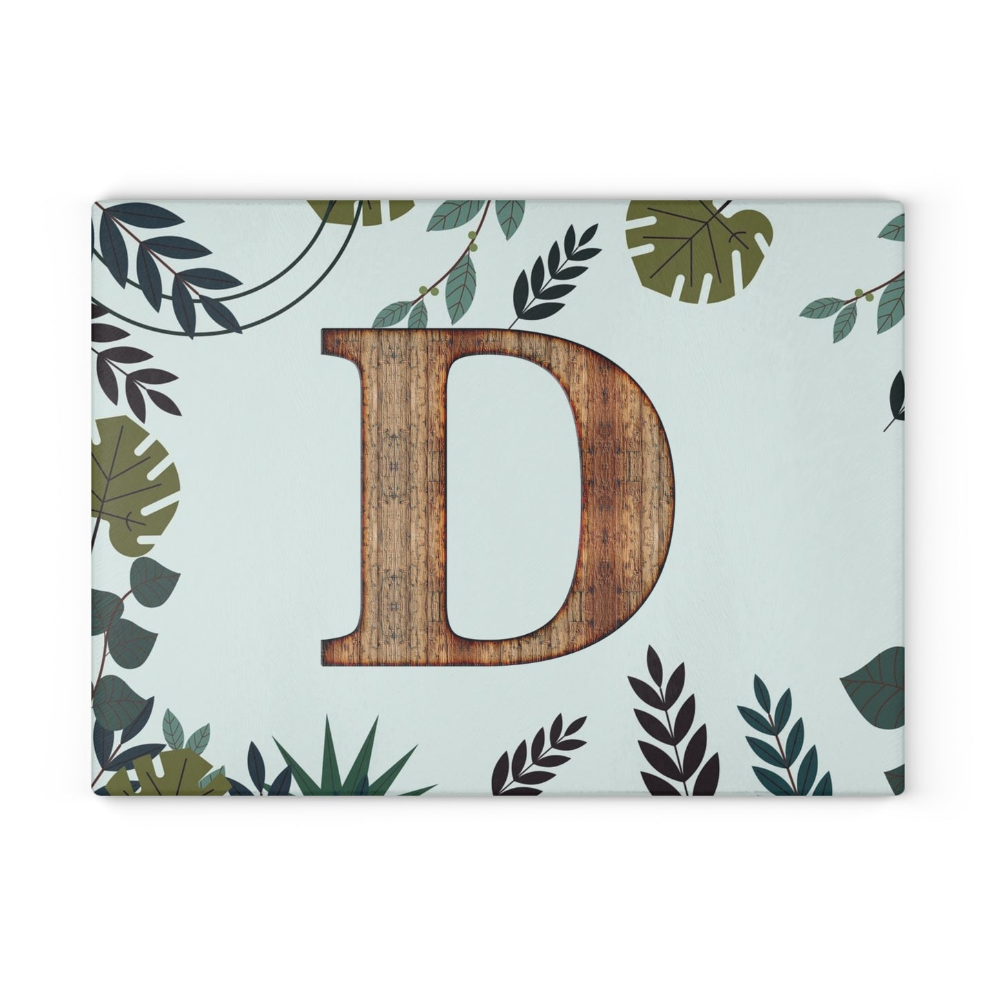 Monogram D Wood Letter Glass Cutting Board – Botanical Initial Kitchen Decor