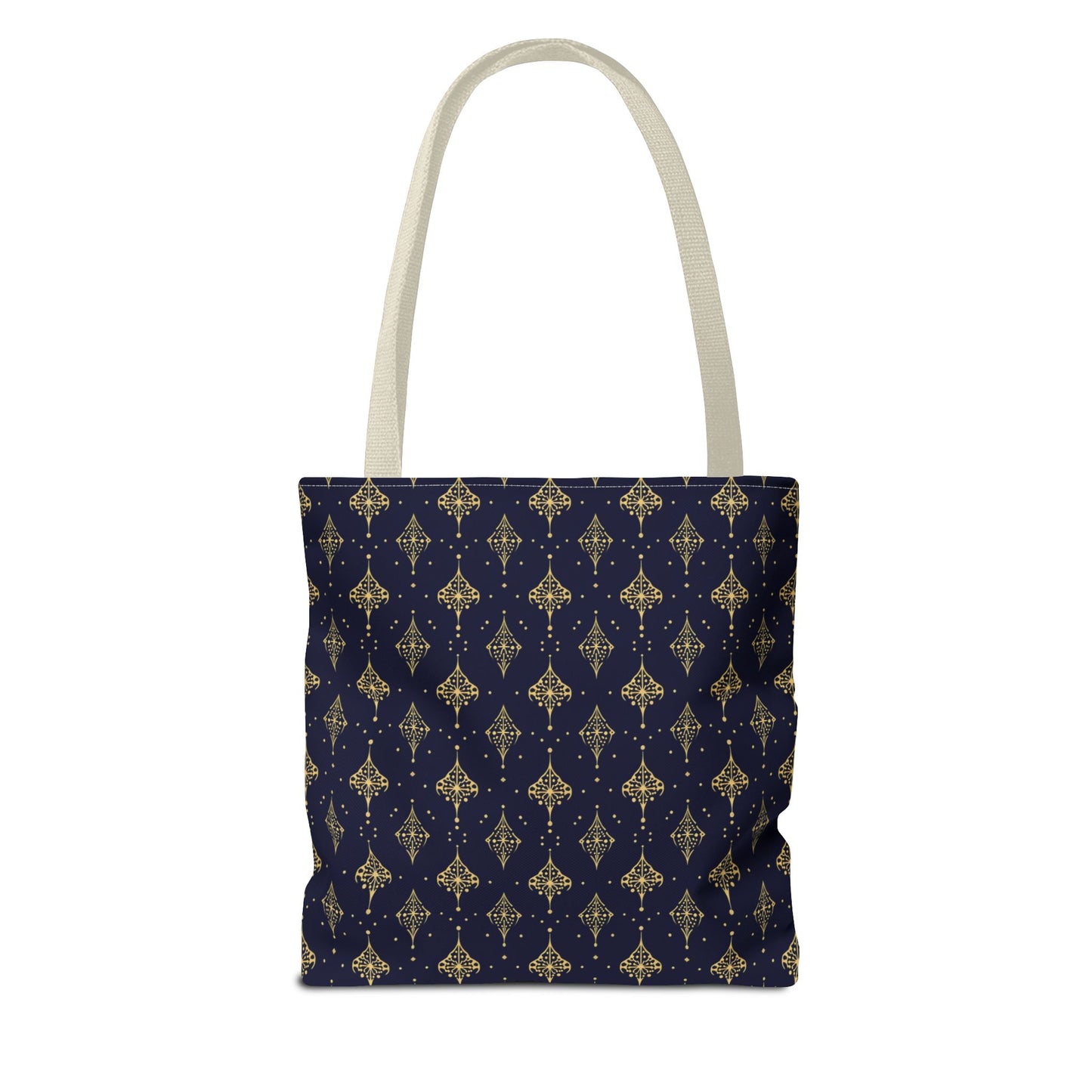 Navy & Gold Art Deco Tote Bag — Elegant Geometric Pattern All-Over Print