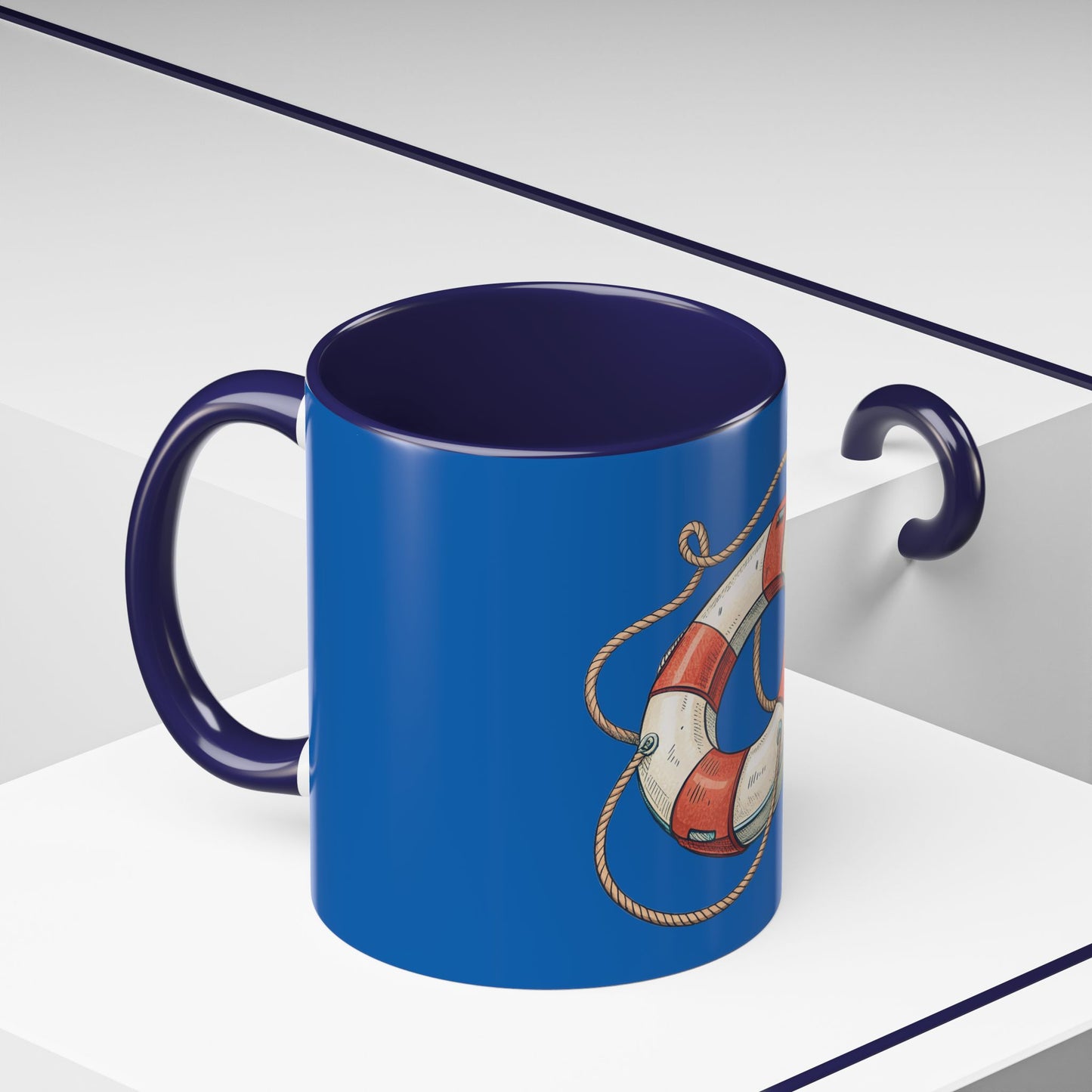 Lifesaver Accent Coffee Mug - Nautical Gift, Beach Decor, Sailor's Coffee Cup, Ocean Lover Mug, Summer Vibes