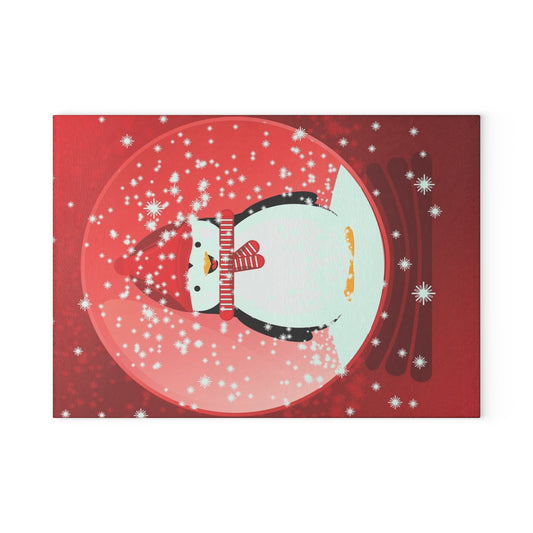 Holiday Penguin Glass Cutting Board – Festive Snow Globe Kitchen Decor