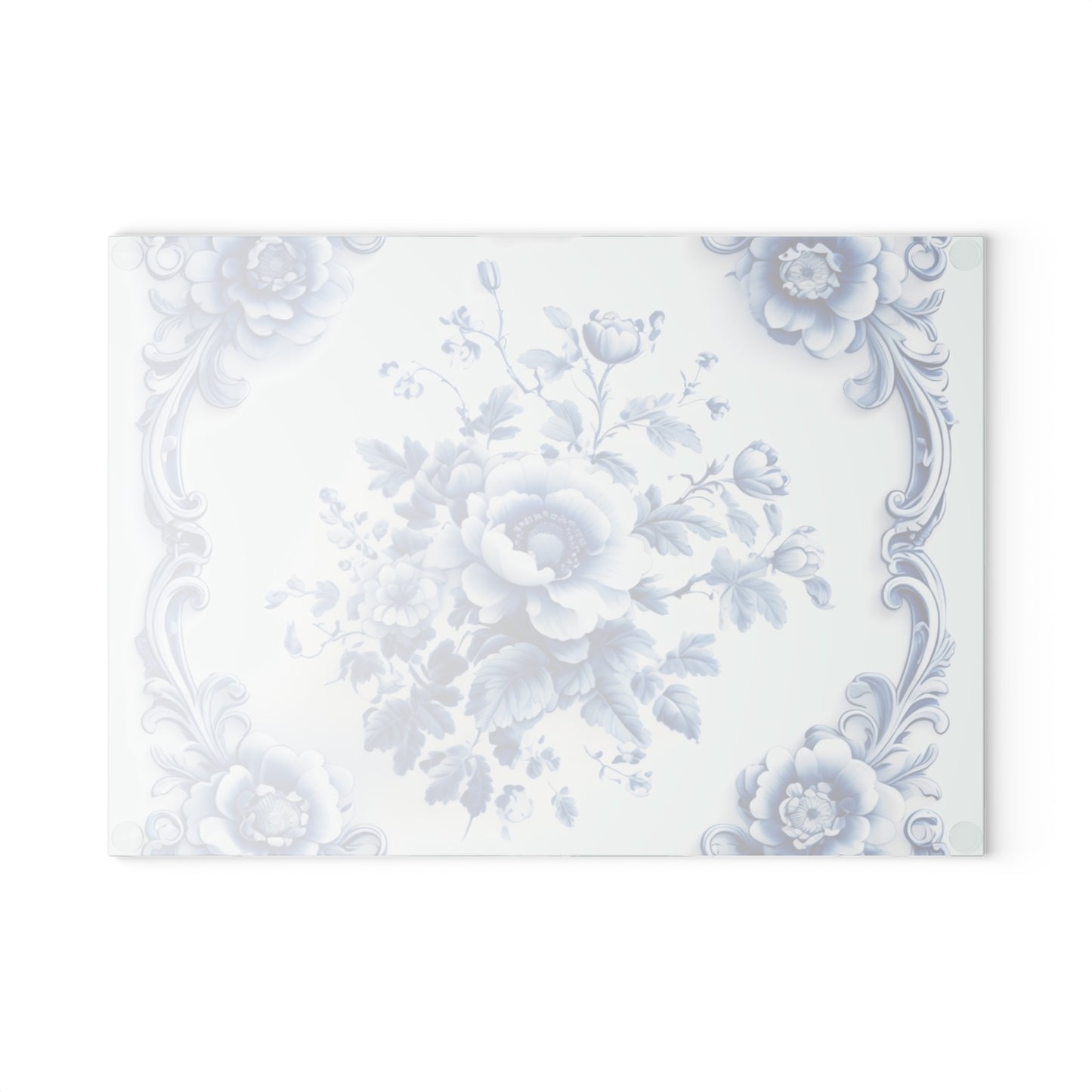 Blue Floral Glass Cutting Board — Vintage Delft-Style Kitchen Serving & Chopping Board