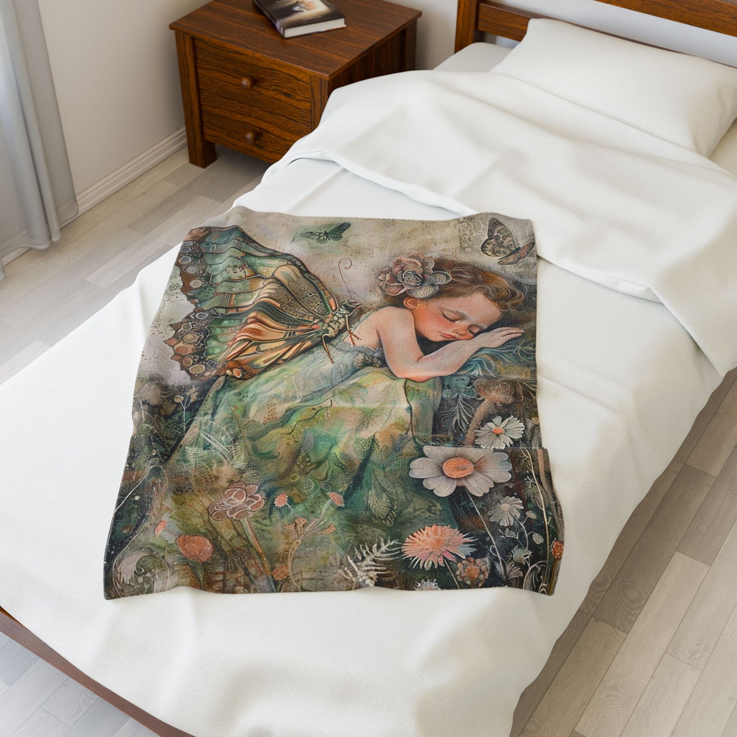 Fairy Dream Velveteen Plush Blanket — Sleeping Fairy Art Throw for Kids & Nursery