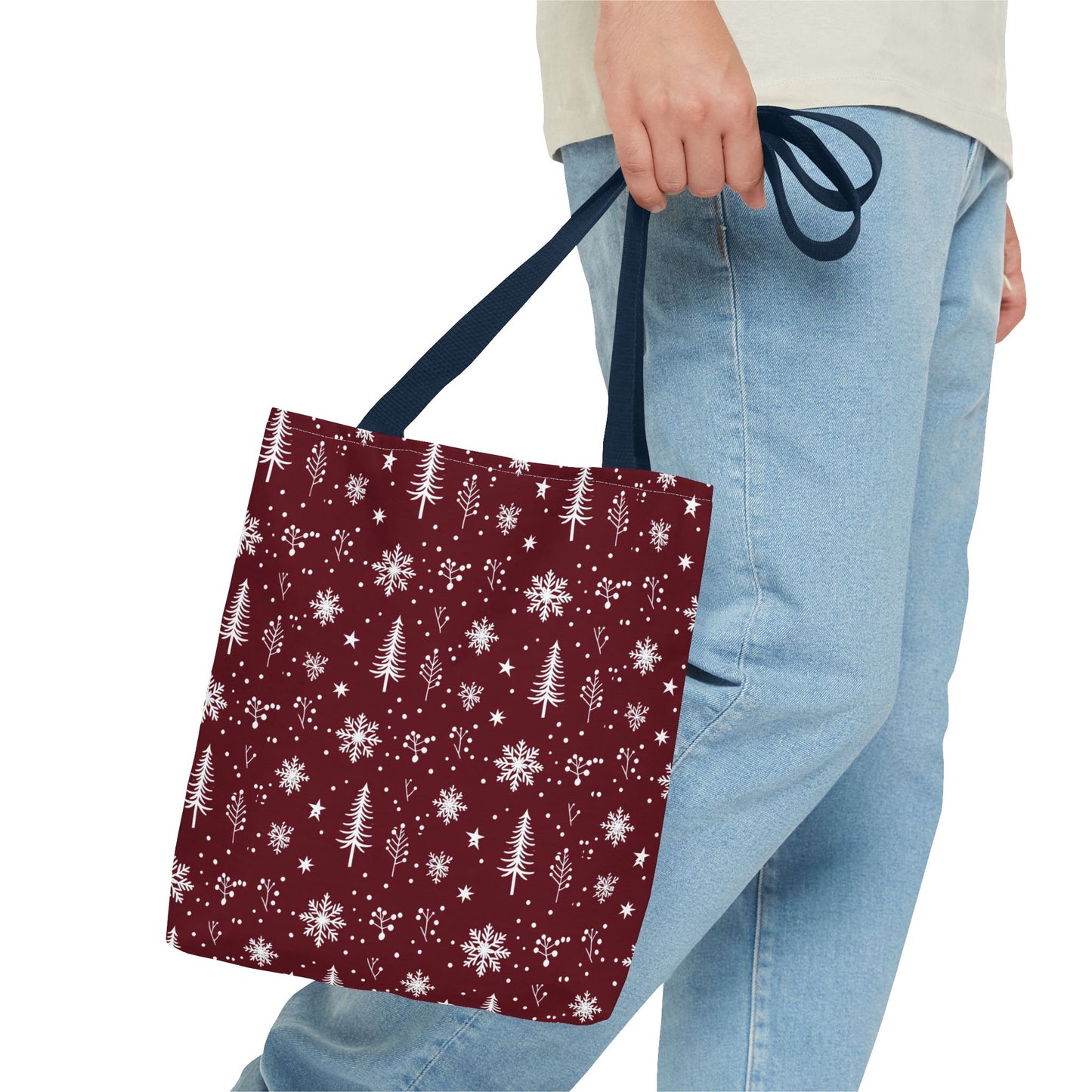 Christmas Snowflake Tote Bag – Burgundy Holiday Patterned Carryall