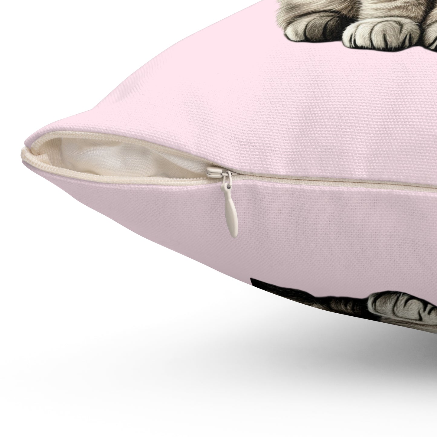 Smiling Cat Throw Pillow — Cute Grey Kitten on Pink Decorative Pillow