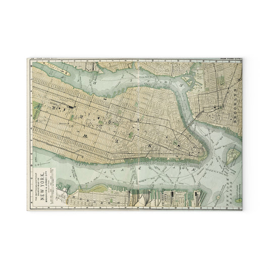 Vintage Map Glass Cutting Board — Antique New York City Map Kitchen Board