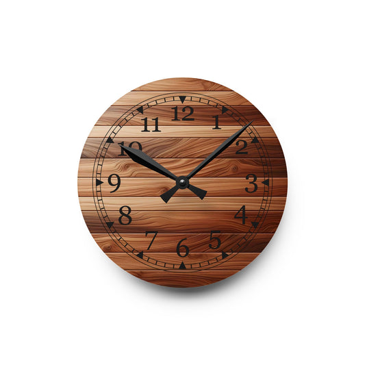 Rustic Wooden Design Acrylic Wall Clock, Home Decor, Gift for Her, Farmhouse Style, Kitchen Wall Art
