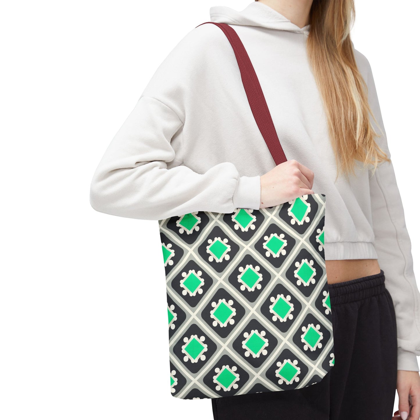 Geometric Mint Tile Tote Bag — Patterned All-Over-Print Shopper