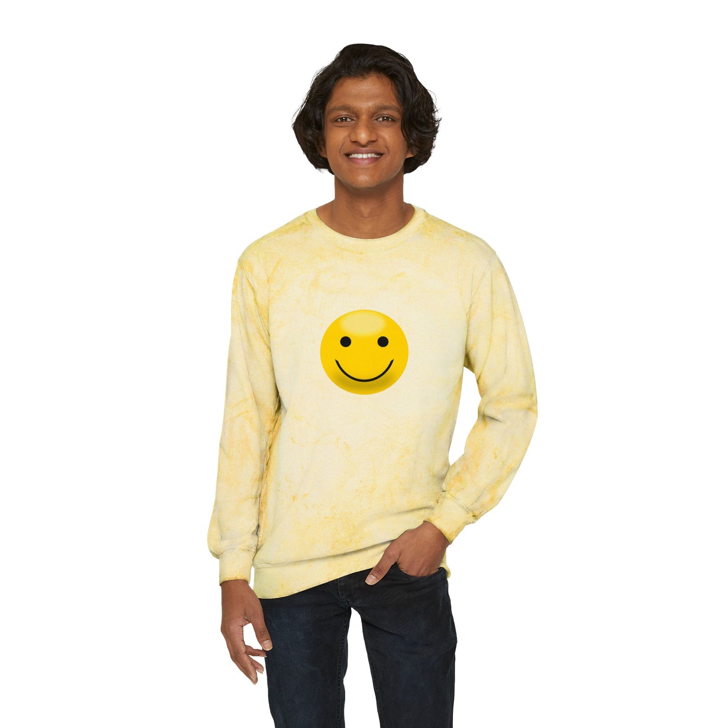 Cheerful Tie-Dye Crewneck Sweatshirt | Smiley Face Unisex Sweatshirt for Casual Style, Gift for Friends, Fall Fashion, Smile Gear