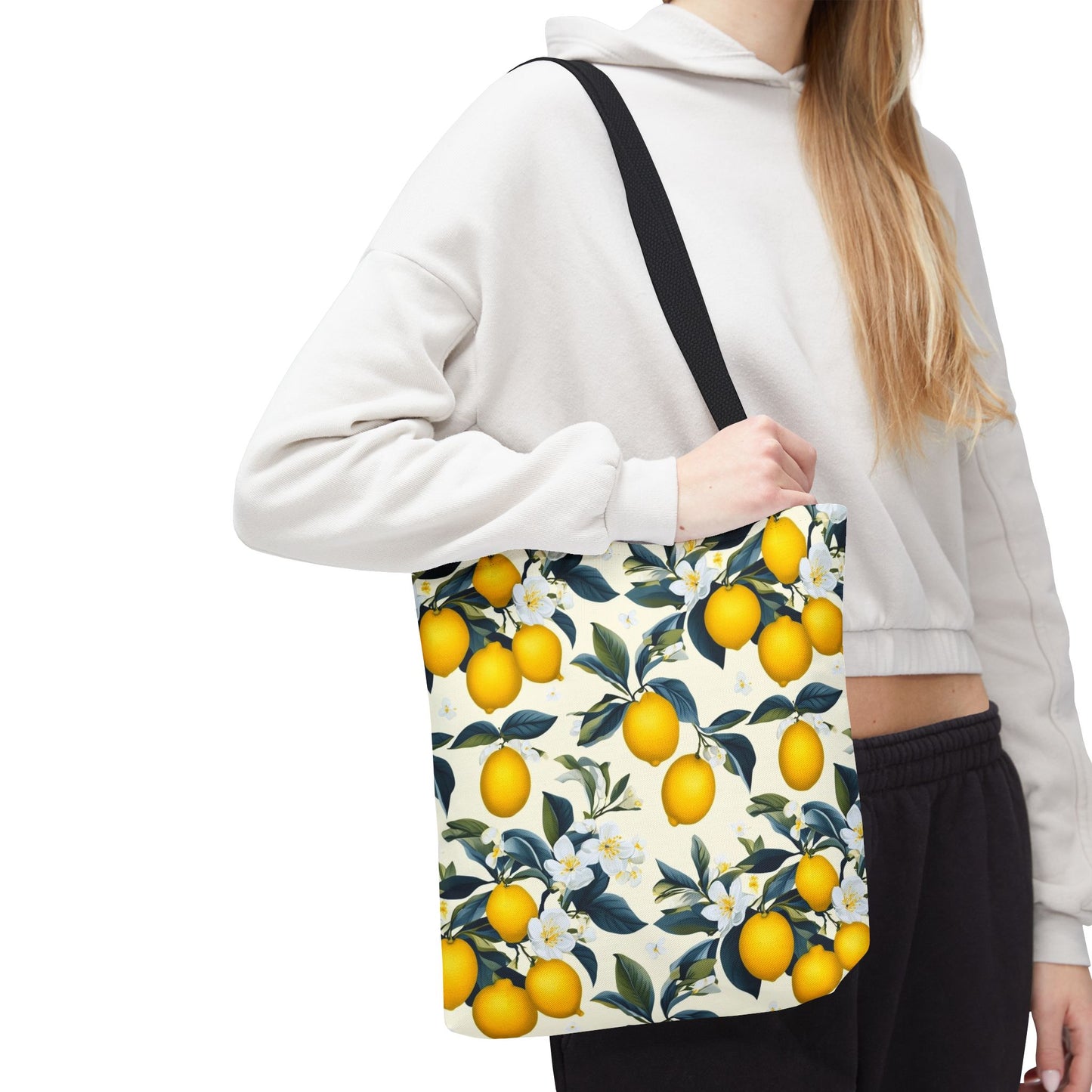 Lemon Blossom All-Over Print Tote Bag — Citrus Floral Market Bag