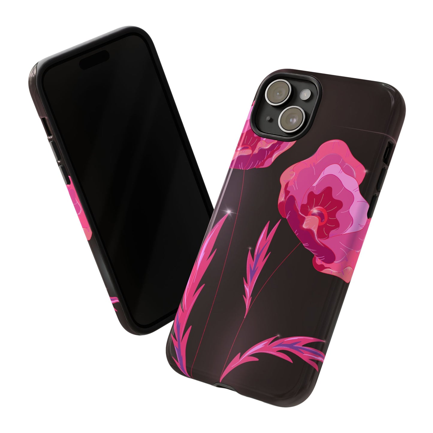 Floral iPhone Case | Tough Cases with Pink Poppy Design, Elegant Flower Phone Cover, Gift for Her, Spring Accessories, Chic Tech