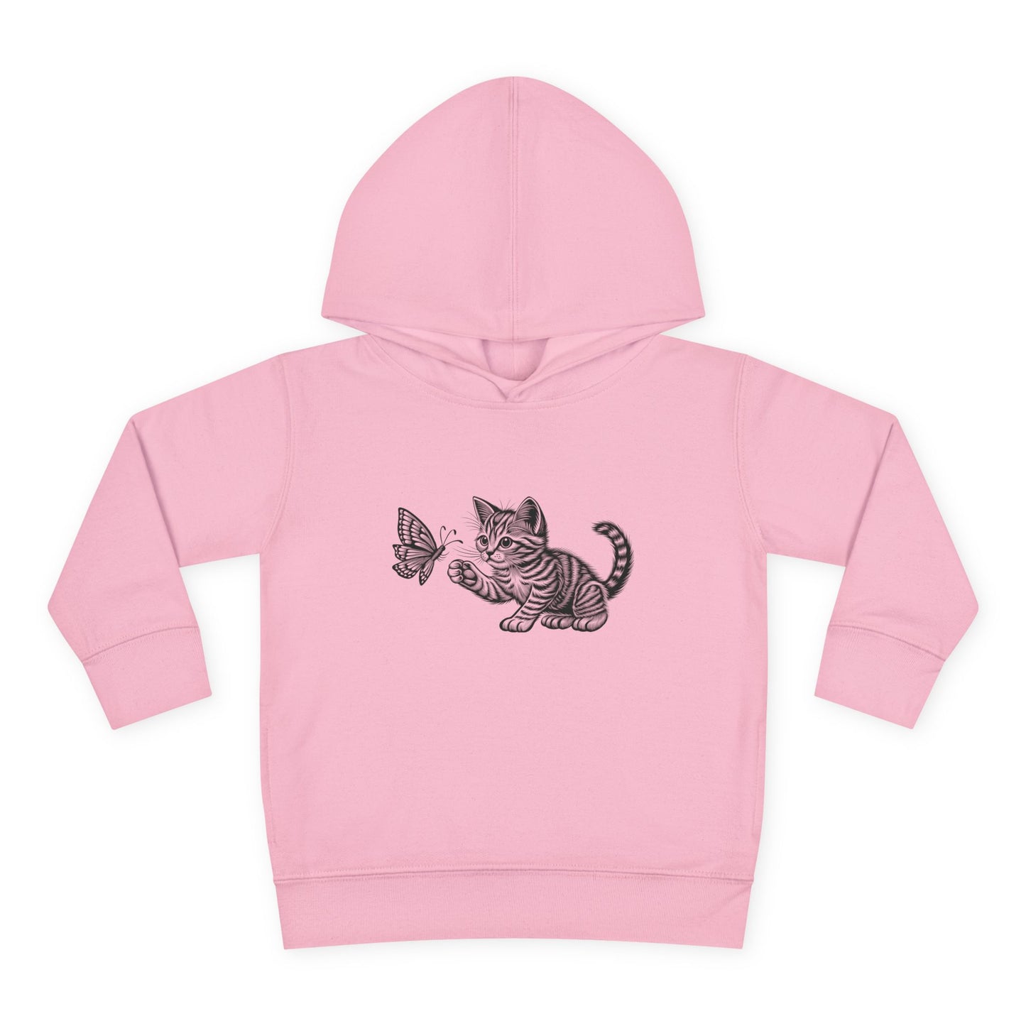 Cute Cat and Butterfly Toddler Hoodie, Toddler Pullover, Kids Fleece Hoodie, Animal Lover Gift, Playtime Pullover