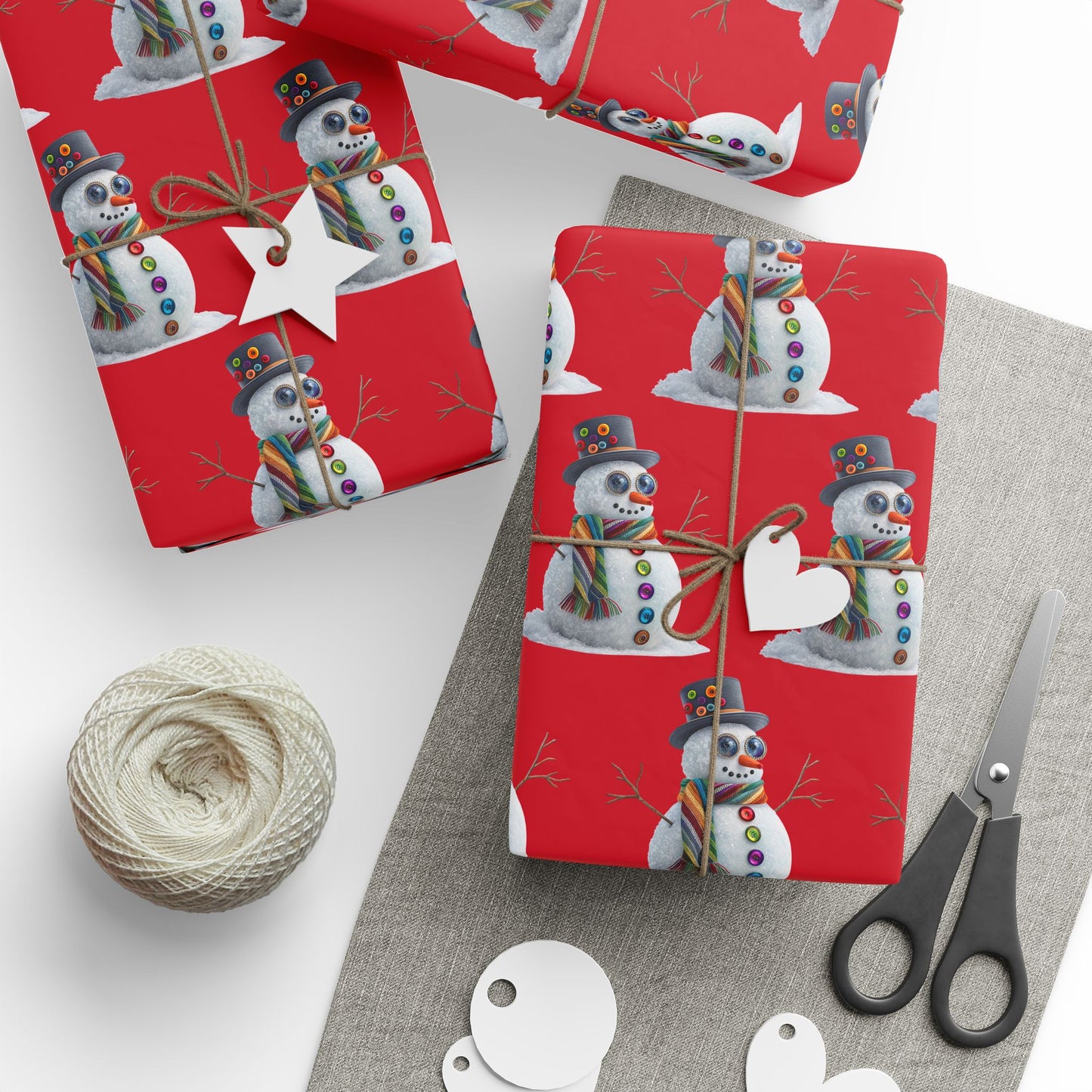Red Snowman Wrapping Paper Roll – Festive Holiday Gift Wrap with Cute Snowmen Pattern