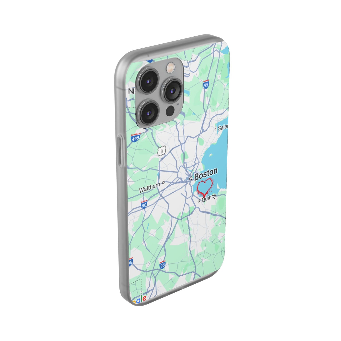 Boston Map Flexi Case for iPhone, Custom Location Phone Case, Unique Gift, Boston Heart Design, Travel Lover Accessory