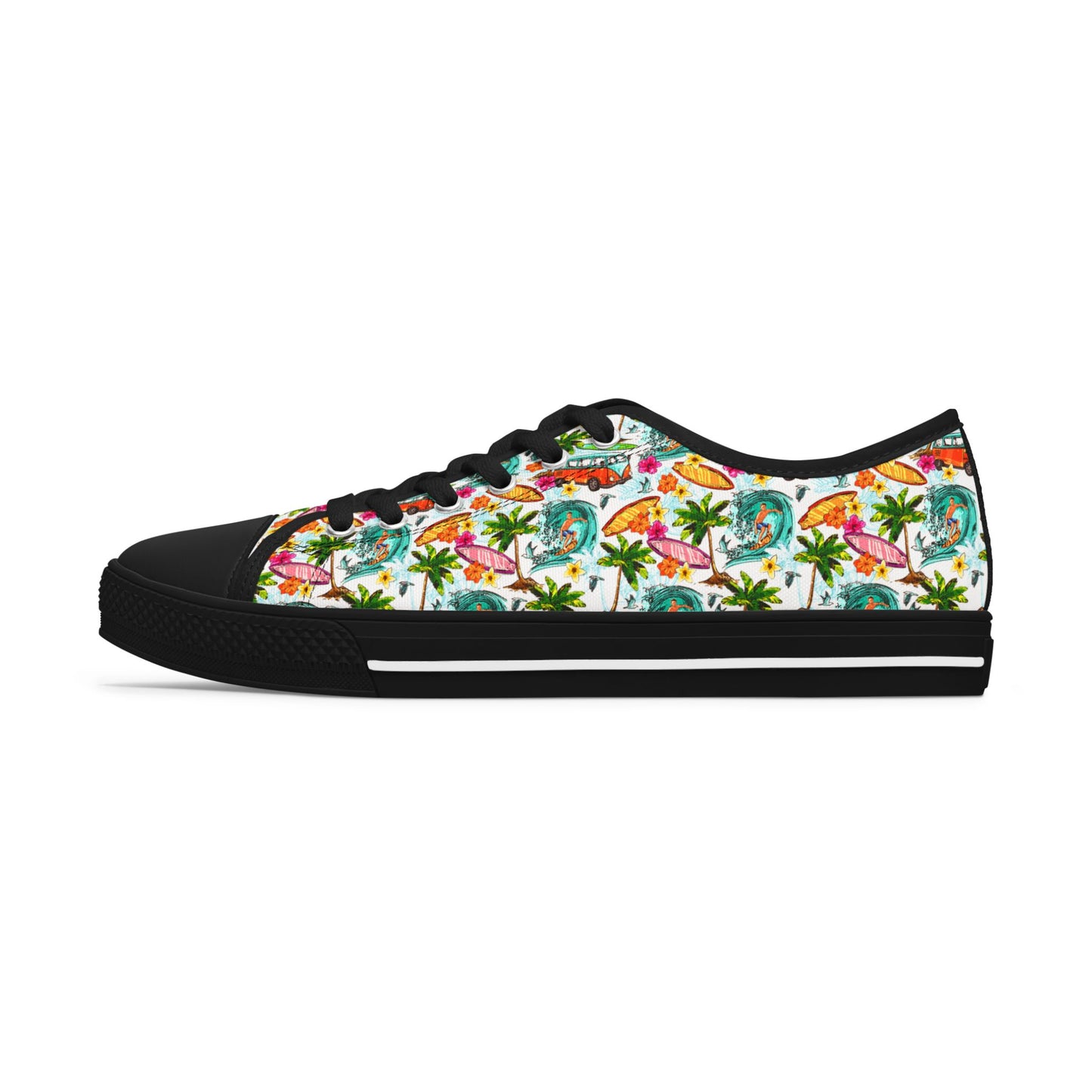 Tropical Floral Low Top Sneakers — Women's Colorful Palm & Hibiscus Print