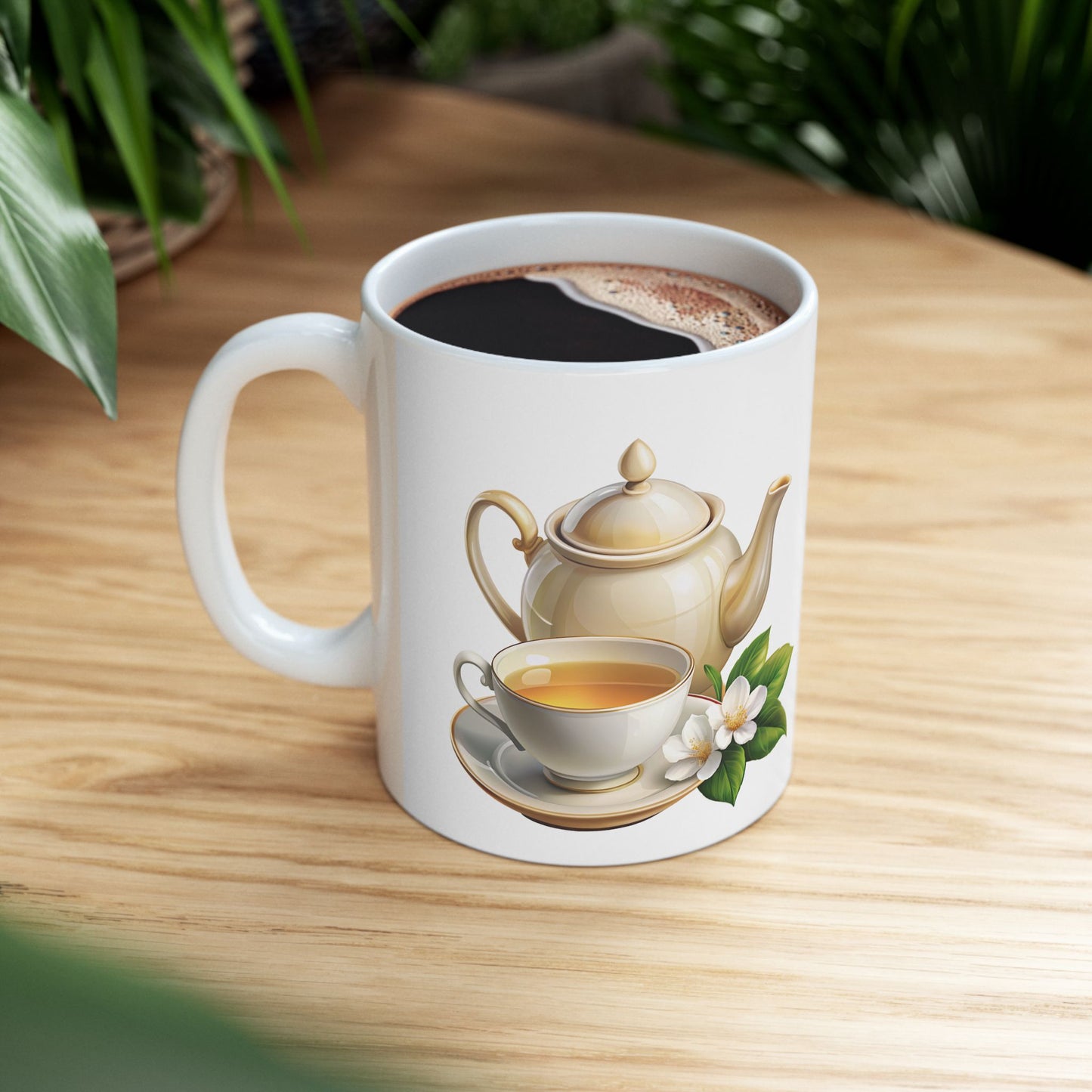 Elegant Tea-Themed Ceramic Mug, Perfect Gift for Tea Lovers, Home Decor, Mother's Day, Gift for Her, Cozy Mornings, Kitchenware