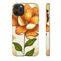 Floral Phone Case with Orange Flower Design, Tough Phone Cover, Floral Gift, Stylish Tech Accessory, Nature Lovers, Spring Vibes