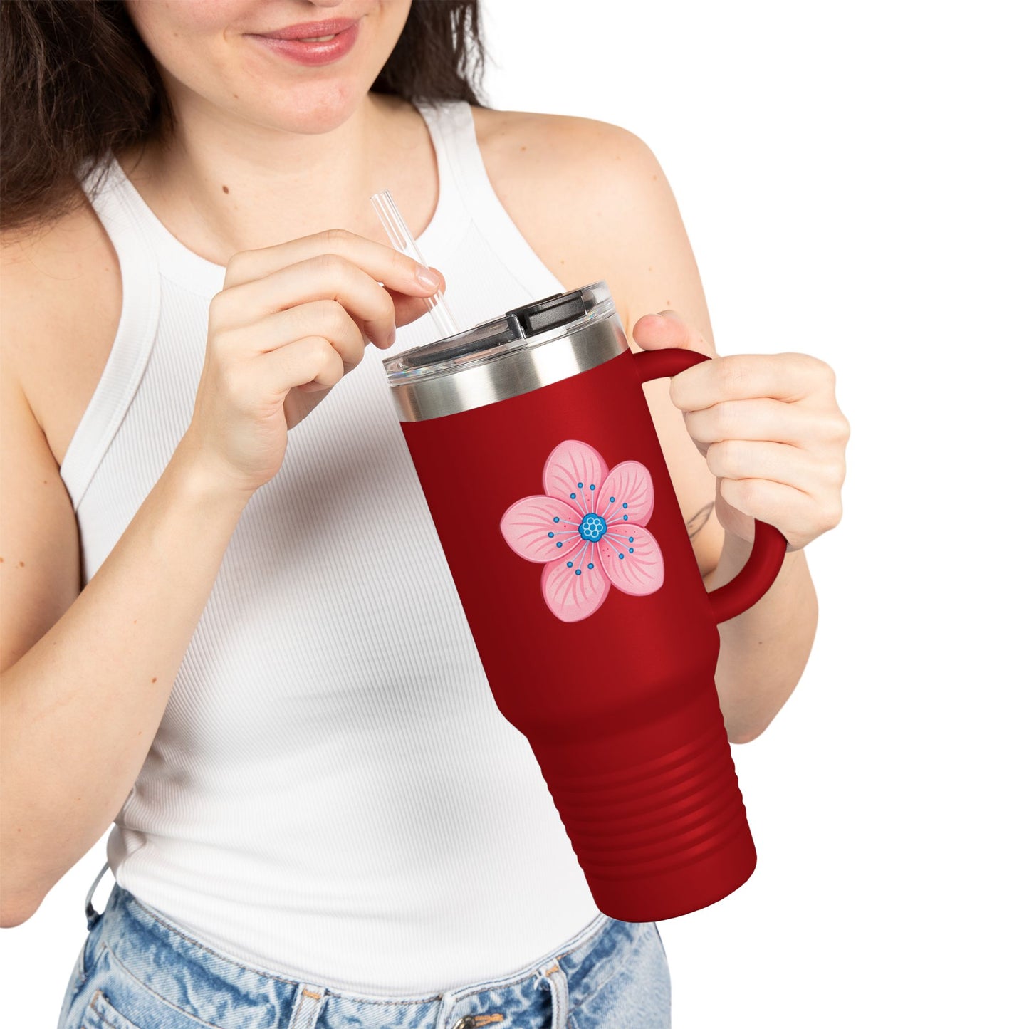 Charming Floral Insulated Travel Mug | 40oz Coffee Cup, Personalized Gift, Summer Hydration, Eco-Friendly Drinkware, Perfect for Road Trips