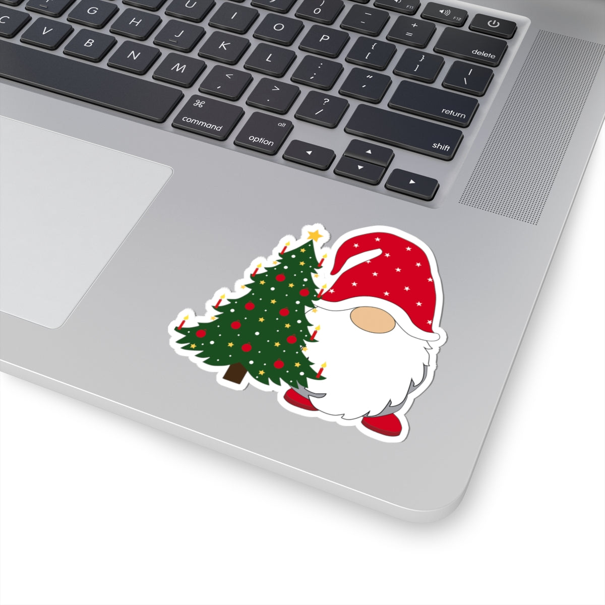 Christmas Gnome Kiss-Cut Sticker – Santa Hat & Decorated Tree Holiday Decal